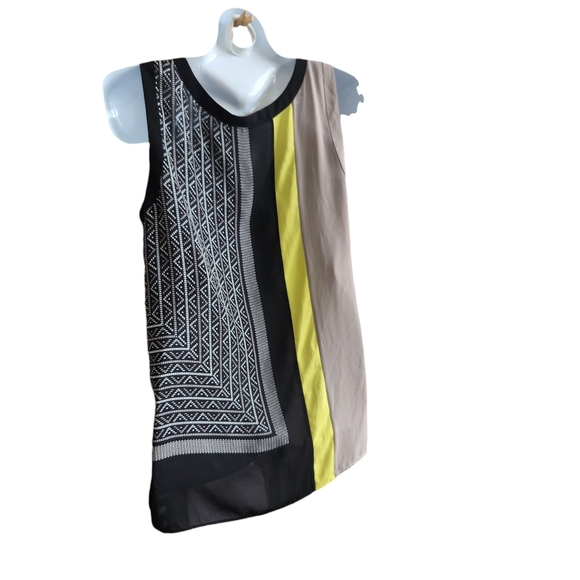 BCBGMaxazria Color Block Contemporary Sleeveless Asymmetrical Cut Out Tunic M - Picture 3 of 13